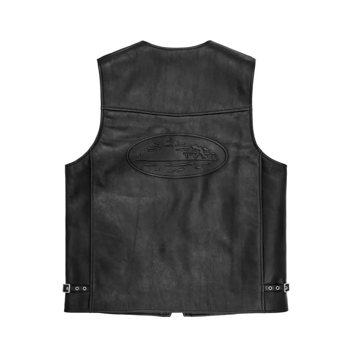 Gilet Moto Homme Cuir PU - Broderie Relief Devil Island | MONASTORESHOP.COM