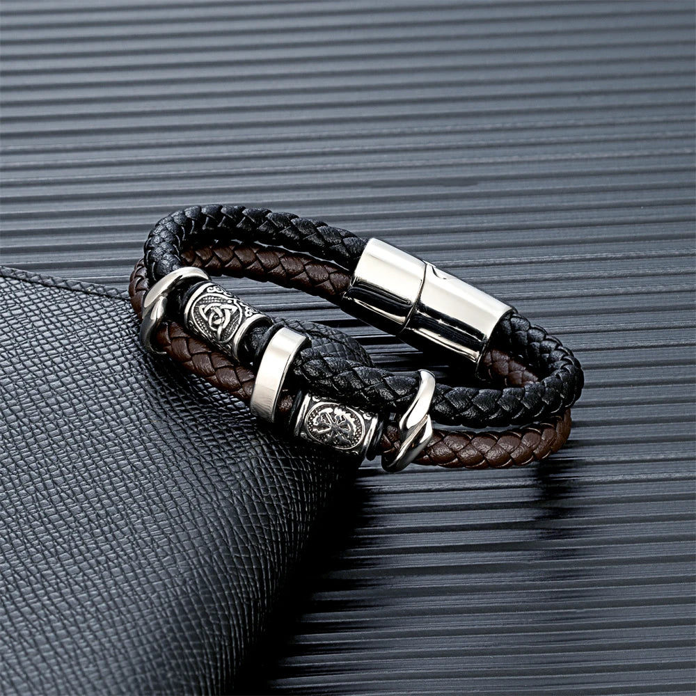 bracelet en acier inoxydable et cuir véritable hommes/ femmes