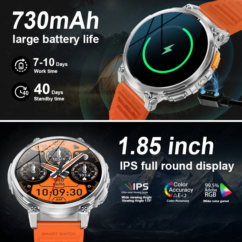 Montre Intelligente LIGE K66 Homme Lampe Torche - 1.85" 730mAh Bluetooth LED Outdoor - MONASTORESHOP.COM
