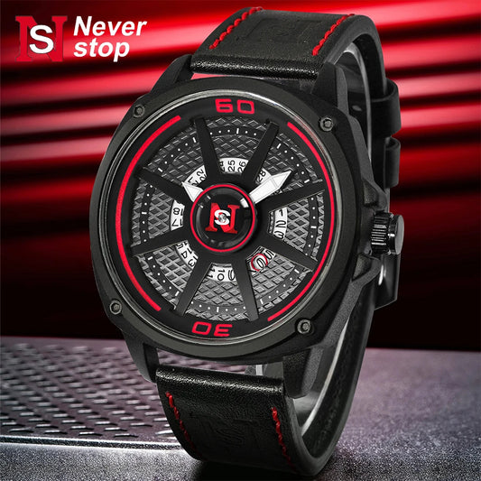 Montre Homme Quartz Sport Bracelet Cuir - Calendrier Étanche Design Carré