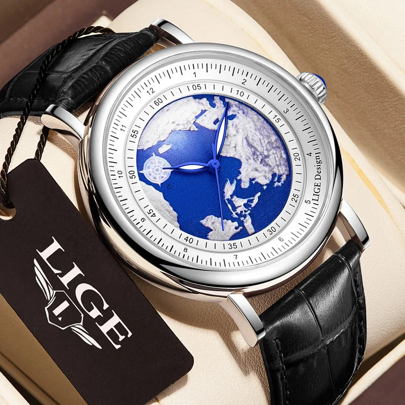Montre Homme Quartz Bracelet Cuir - Boitier Acier Inoxydable Resistant a l'Eau