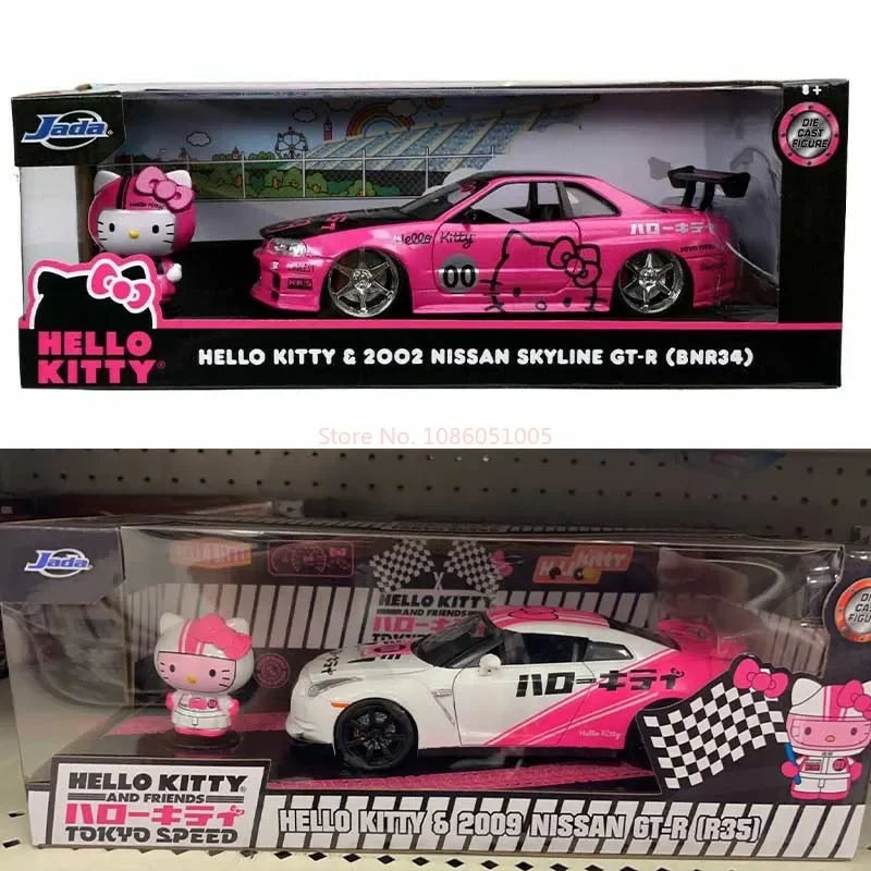 coffret collector Hello Kitty figurine nissan GTR R34 custom couleur rose / blanc