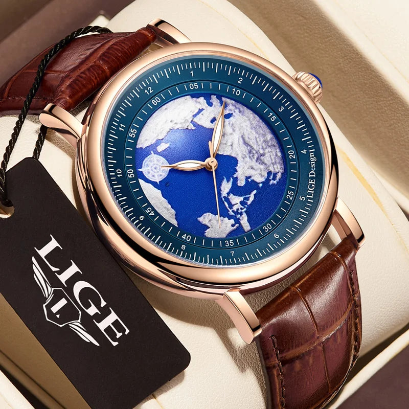 Montre Homme Quartz Bracelet Cuir - Boitier Acier Inoxydable Resistant a l'Eau