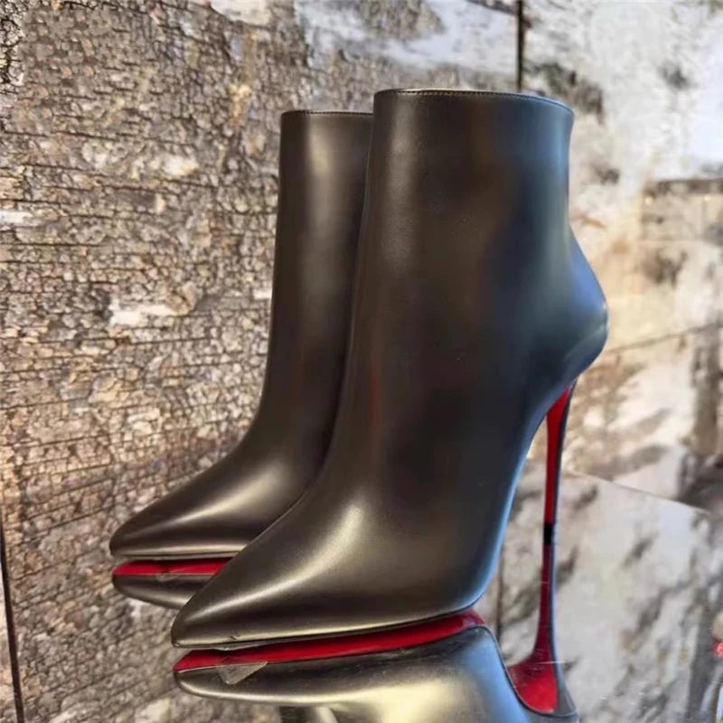 bottines en cuir a talons fins et semelle rouge pour femmes, nouveau style automne /hiver