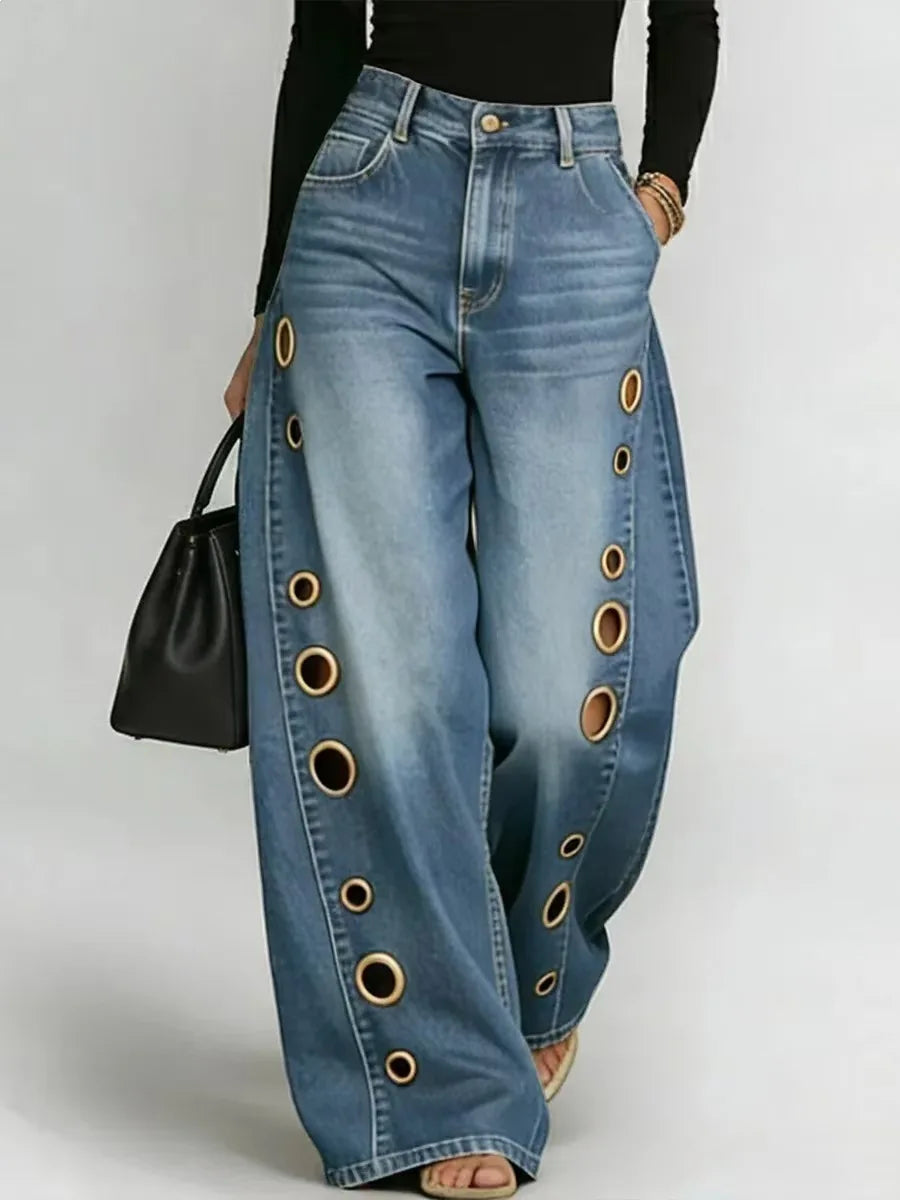 Jean Large Femme Vintage - Pantalon Denim Ample Streetwear Toutes Saisons