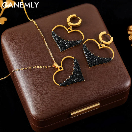 Parure Bijoux Femme Acier Inoxydable 316L - Collier et Boucles d'Oreilles Cœur Ajouré