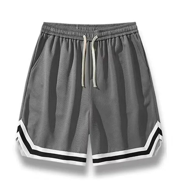 Short de sport homme gris anthracite, cordon à œillets, bandes contrastées blanc