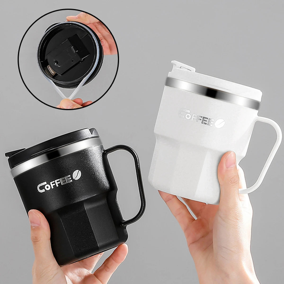 Tasse Thermos 304 Acier Inoxydable avec Poignée - Double Paroi Isolée Portable 450ML