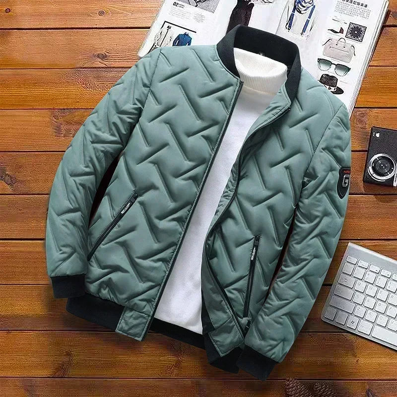 Veste matelassée homme vert, fermeture zippée, col montant, poches zippées