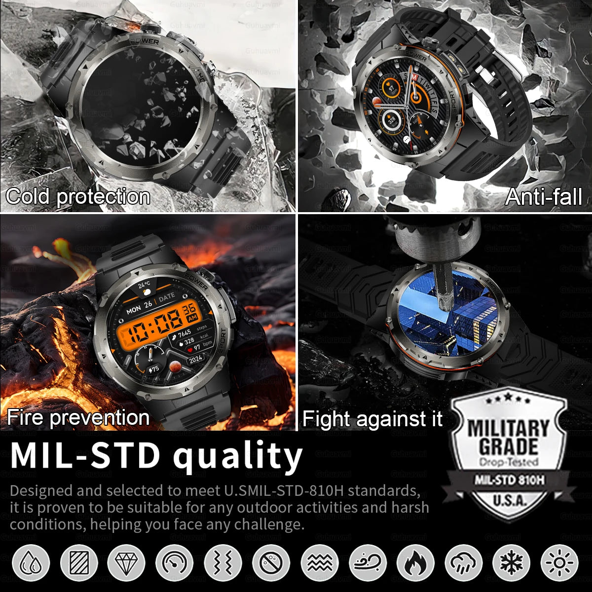 Montre Intelligente GPS Homme Sport 2025 - 500mAh NFC HD Appel IP68 Étanche - MONASTORESHOP.COM