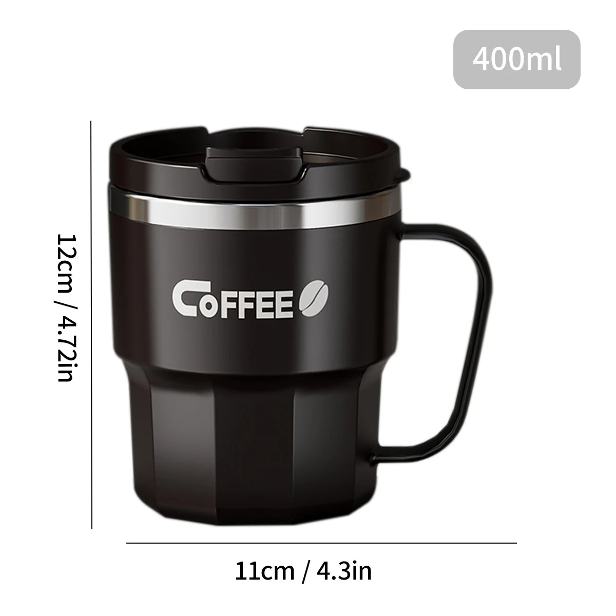 Tasse Thermos 304 Acier Inoxydable avec Poignée - Double Paroi Isolée Portable 450ML