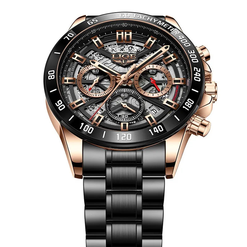 LIGE-Montre-bracelet à quartz étanche pour homme, chronographe de sport