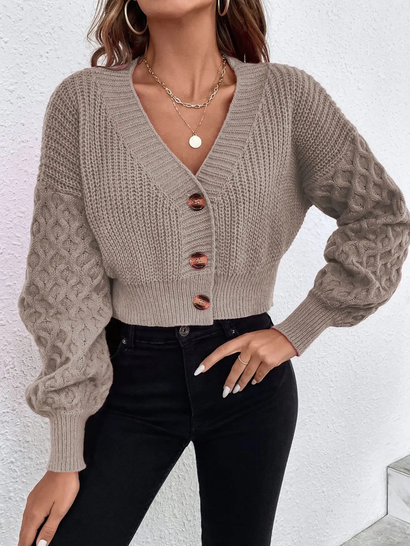 Cardigan Femme Tricoté Manches Longues - Pull Décontracté Automne