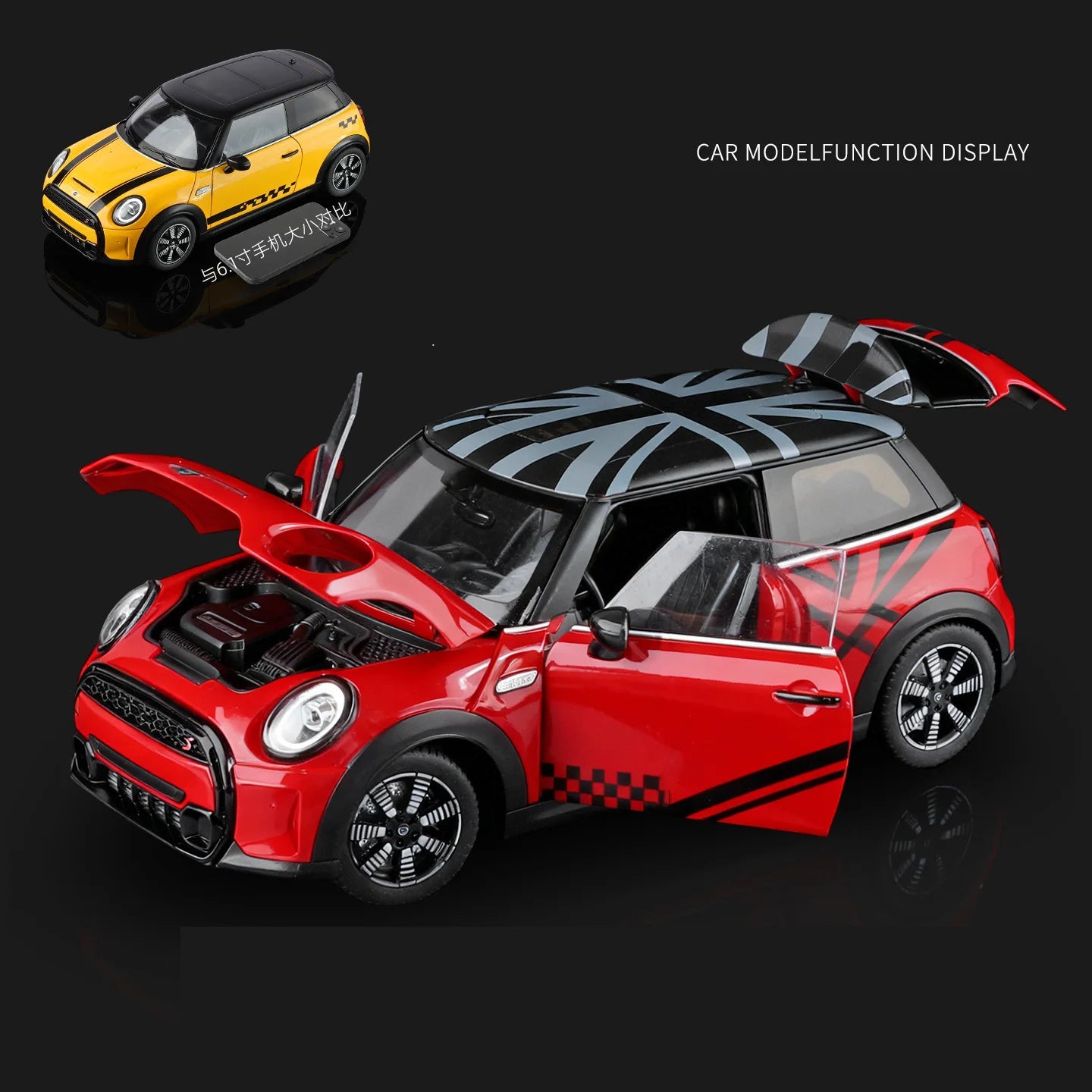 Modèle réduit Mini Countryman S 1:18 rouge, capot moteur ouvert et roues à rayons
