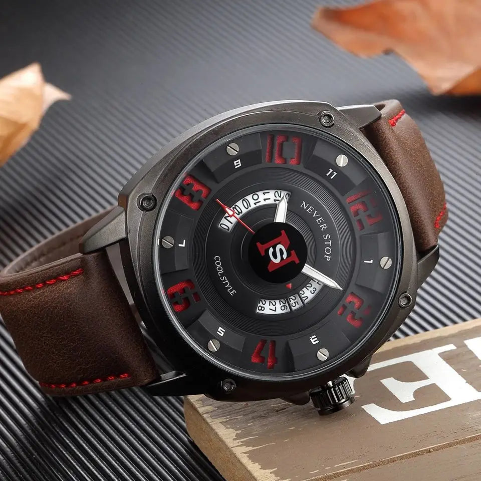 Montre Homme Quartz Classique Cadran Chiffres Lumineux - Bracelet Cuir Étanche