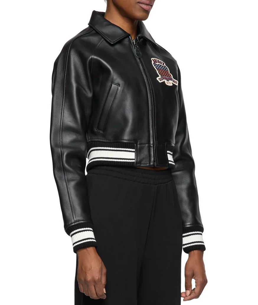 blouson aviateur  cour pour femmes en véritable peau d'agneau/daim manche longue