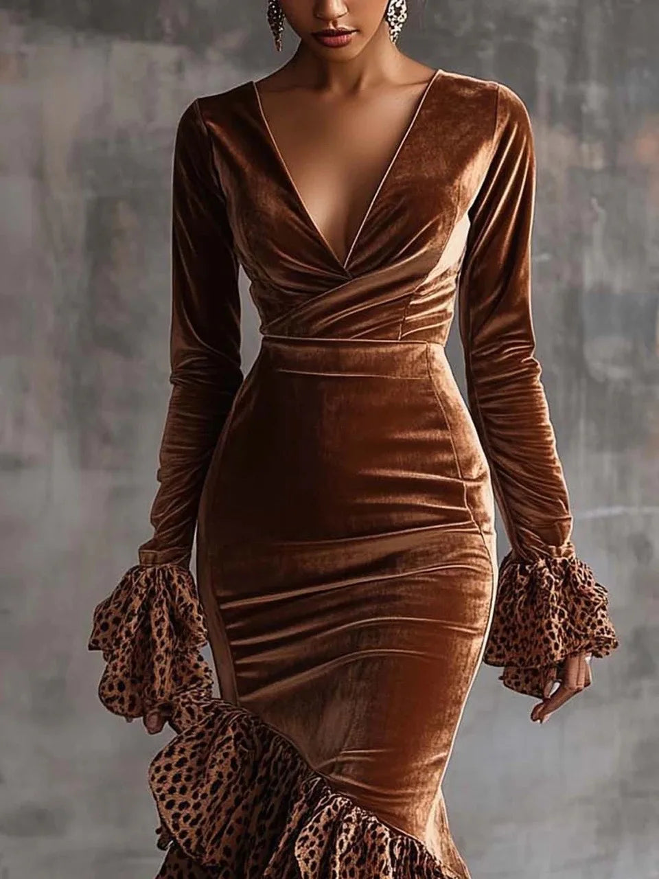 Robe longue élégante en velours Vintage décolté pour femmes
