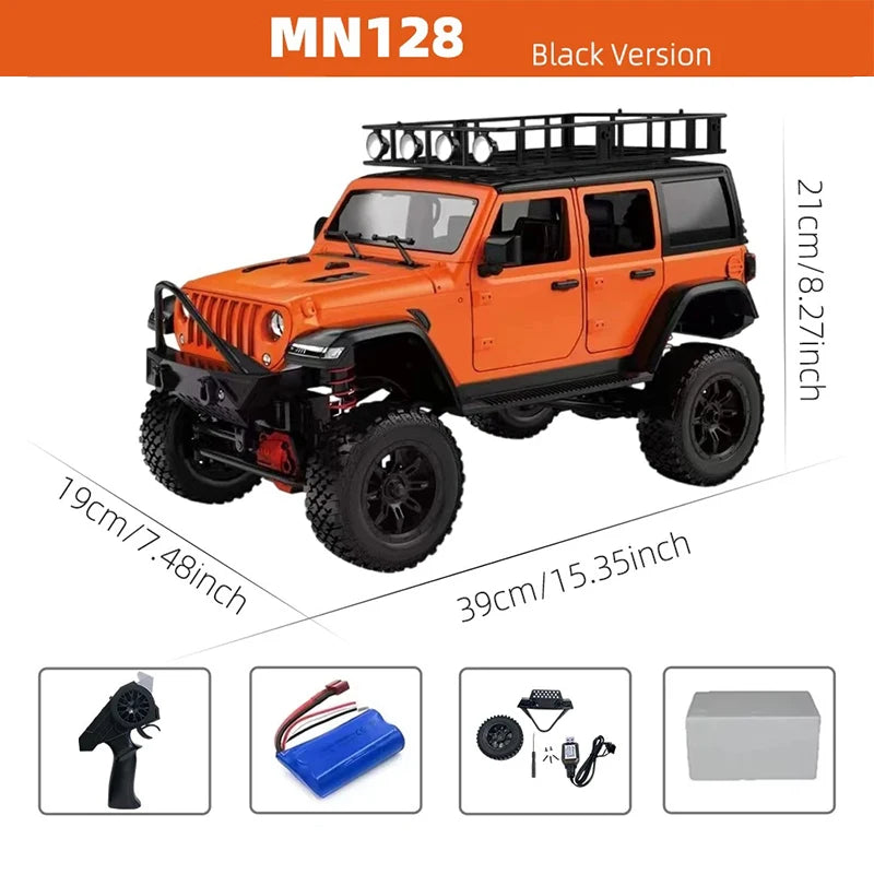 MN128 1/12 RC voiture 4WD Jeep modèle 2.4G télécommande lumière LED 4X4 hors route