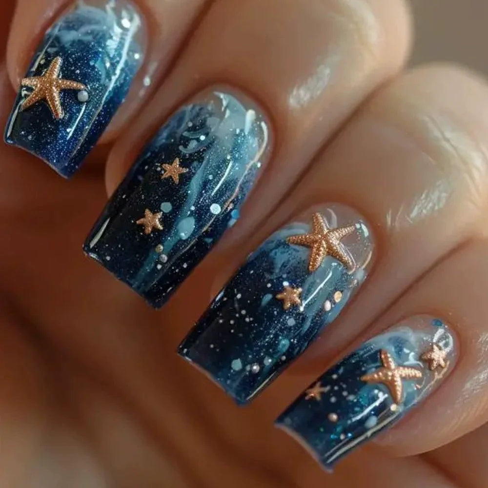 Faux ongles à pression carrée courte, fleur de Jade