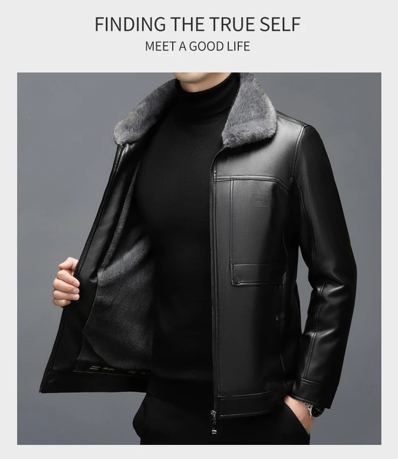 Manteau Homme Cuir Véritable Peau Mouton - Col Fourrure Chaud | MONASTORESHOP.COM