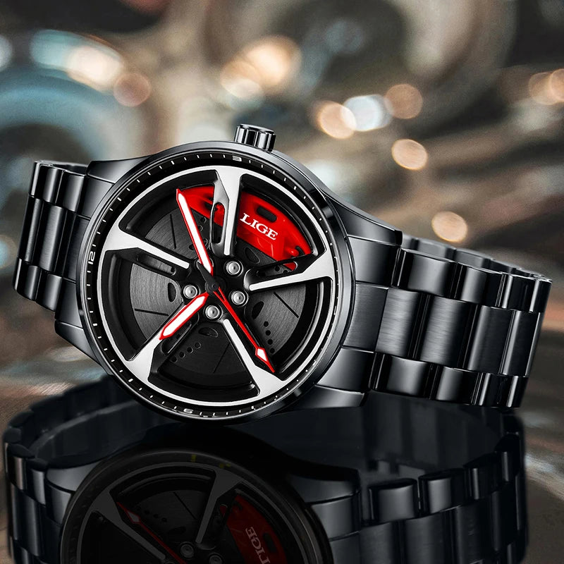 LIGE 2025 cadran rotatif montre-bracelet sport à Quartz étrier de frein