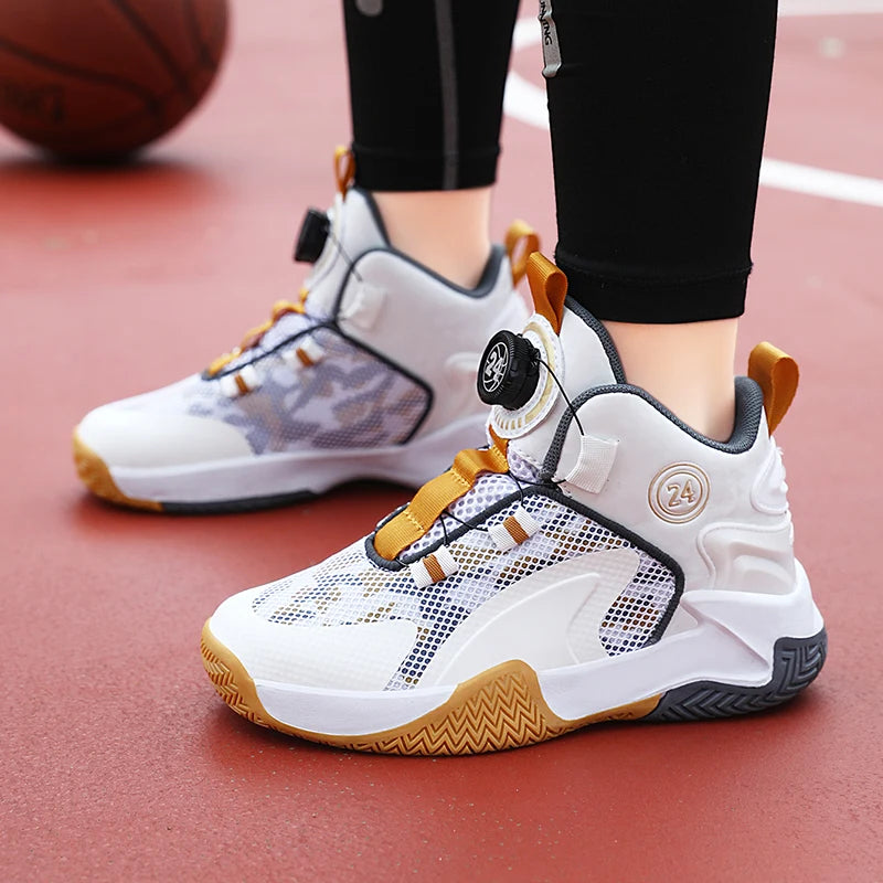 Chaussures de basket-ball pour enfants lacets a serrage automatique