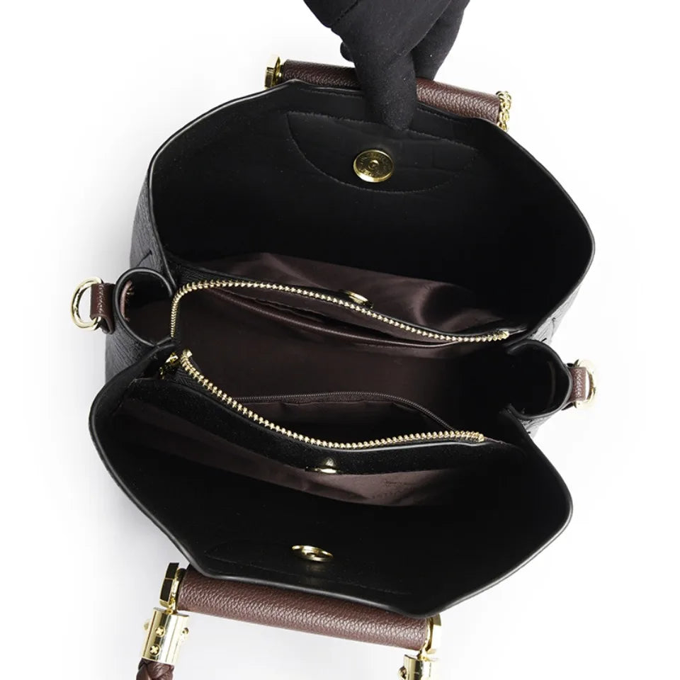 Poignée tissée véritable cuir de haute qualité conçue pour femmes chic