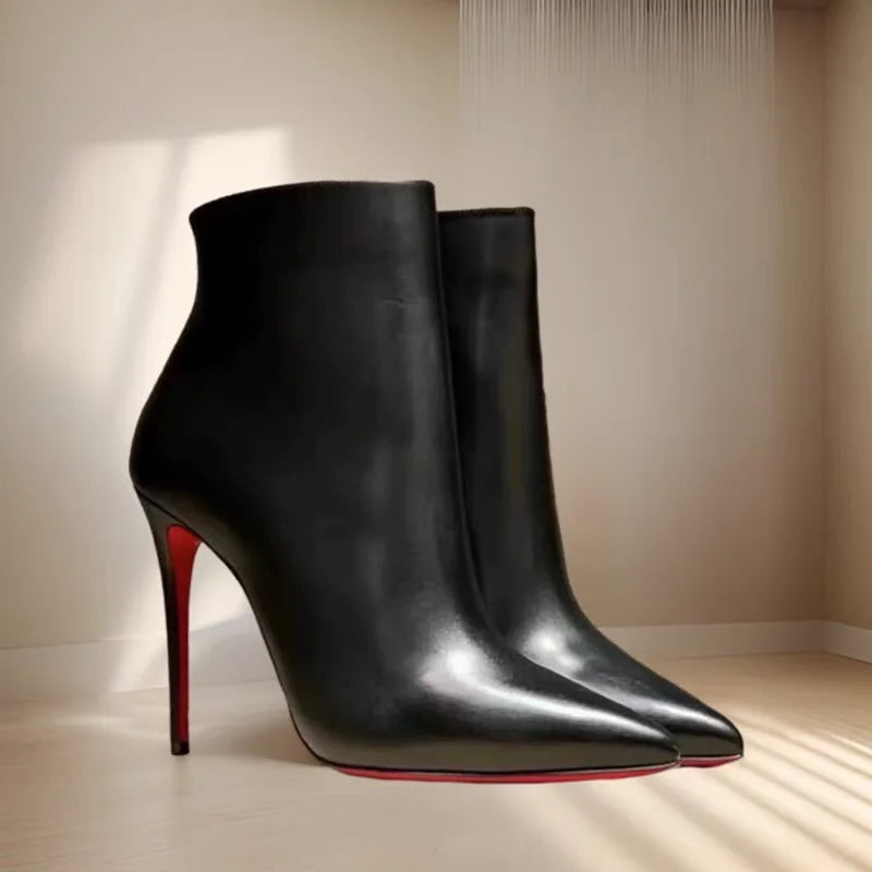 bottines en cuir a talons fins et semelle rouge pour femmes, nouveau style automne /hiver