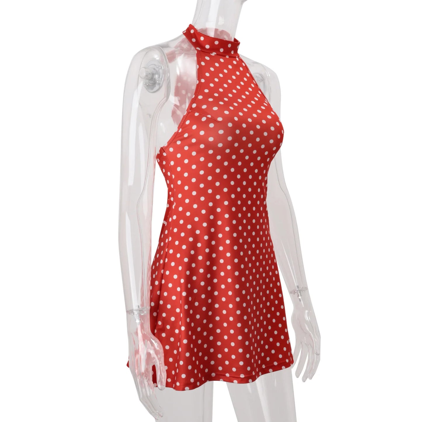 Mini Robe Pois Col Licou Dos Nu - Sans Manches, Taille Haute, Style Y2K