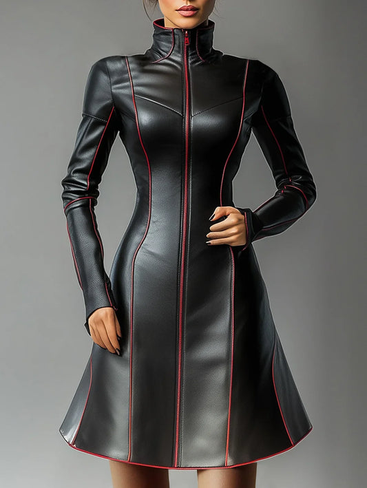 nouveauté automne 2025 robe en cuir manche longue vintage