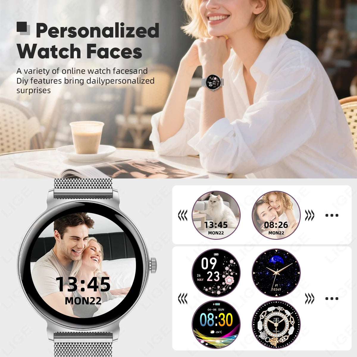 LIGE Ultra-mince montre intelligente dames Bluetooth appel cadran personnalisé Sport fréquence cardiaque santé suivi montre étanche femmes Smartwatch