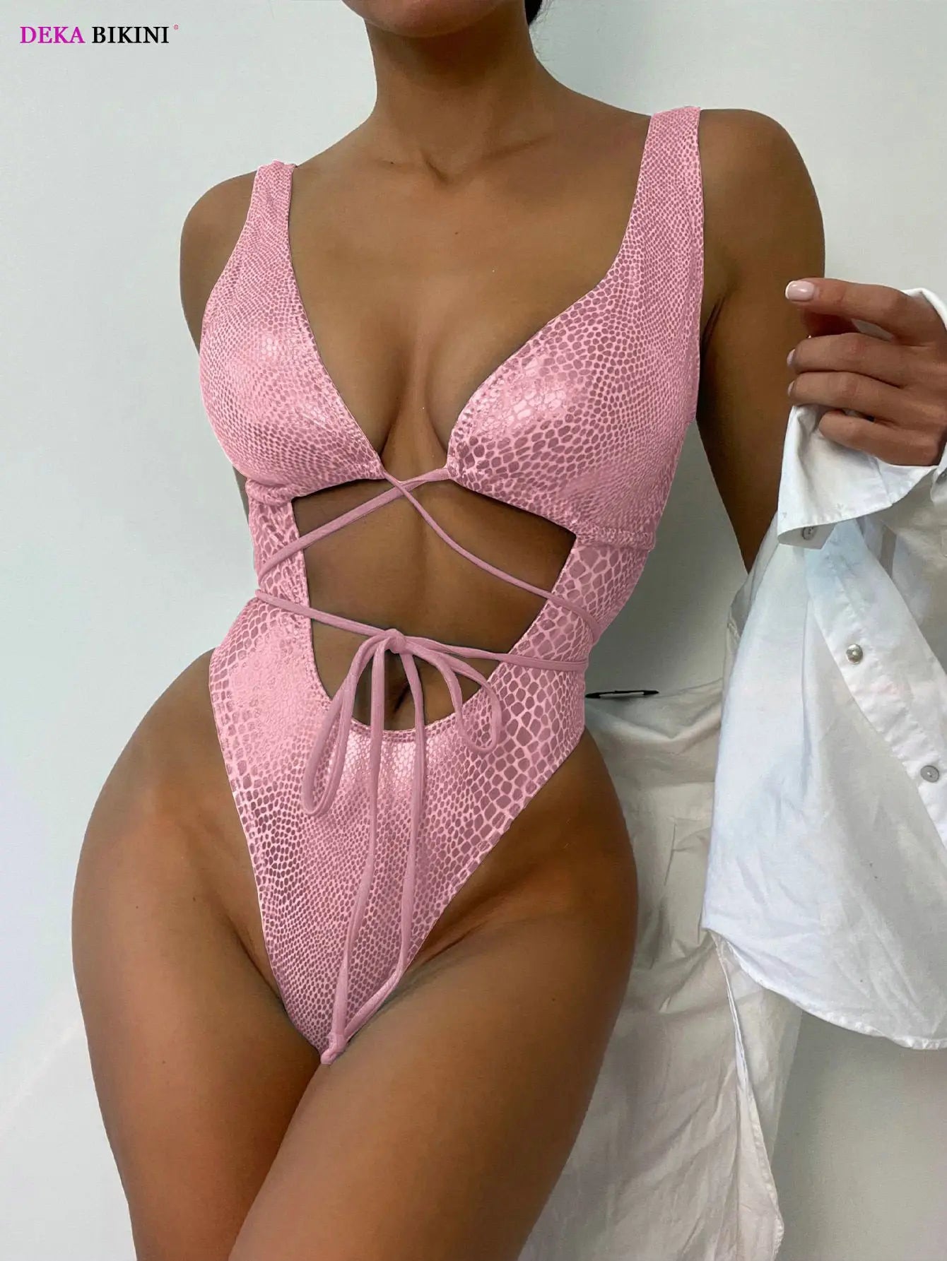 Maillot de Bain Une Pièce Maille Patchwork Coupe Haute - Push-Up Sexy Monokini