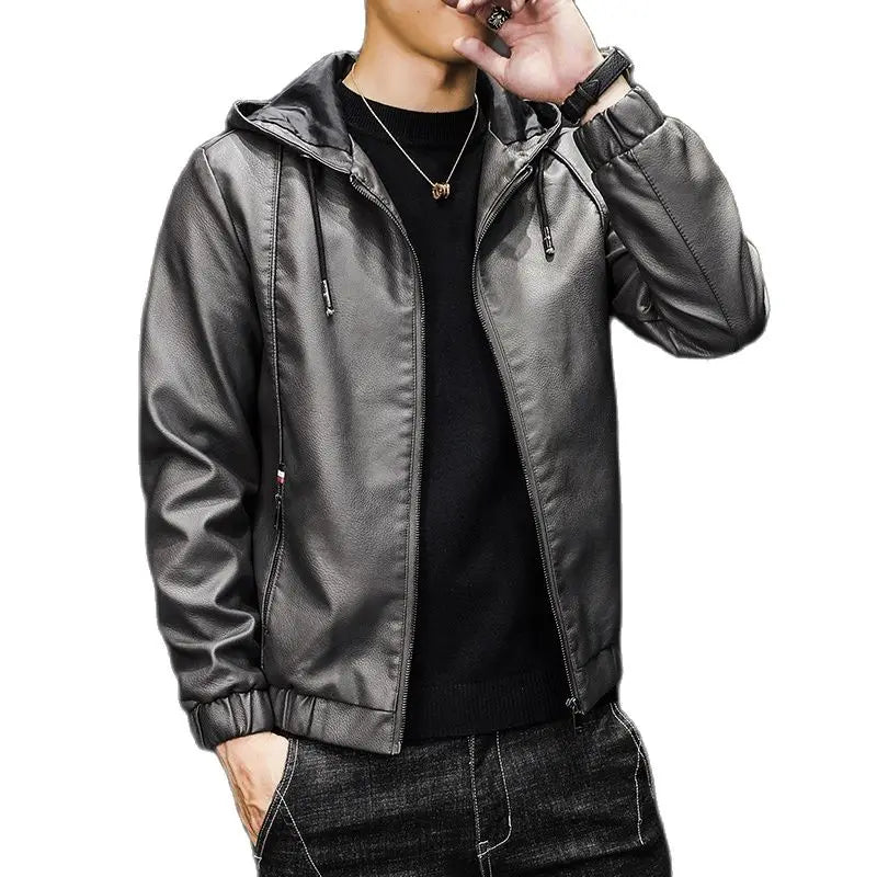 Blouson Homme Cuir PU Automne - Veste Motard Noir Uni | MONASTORESHOP.COM