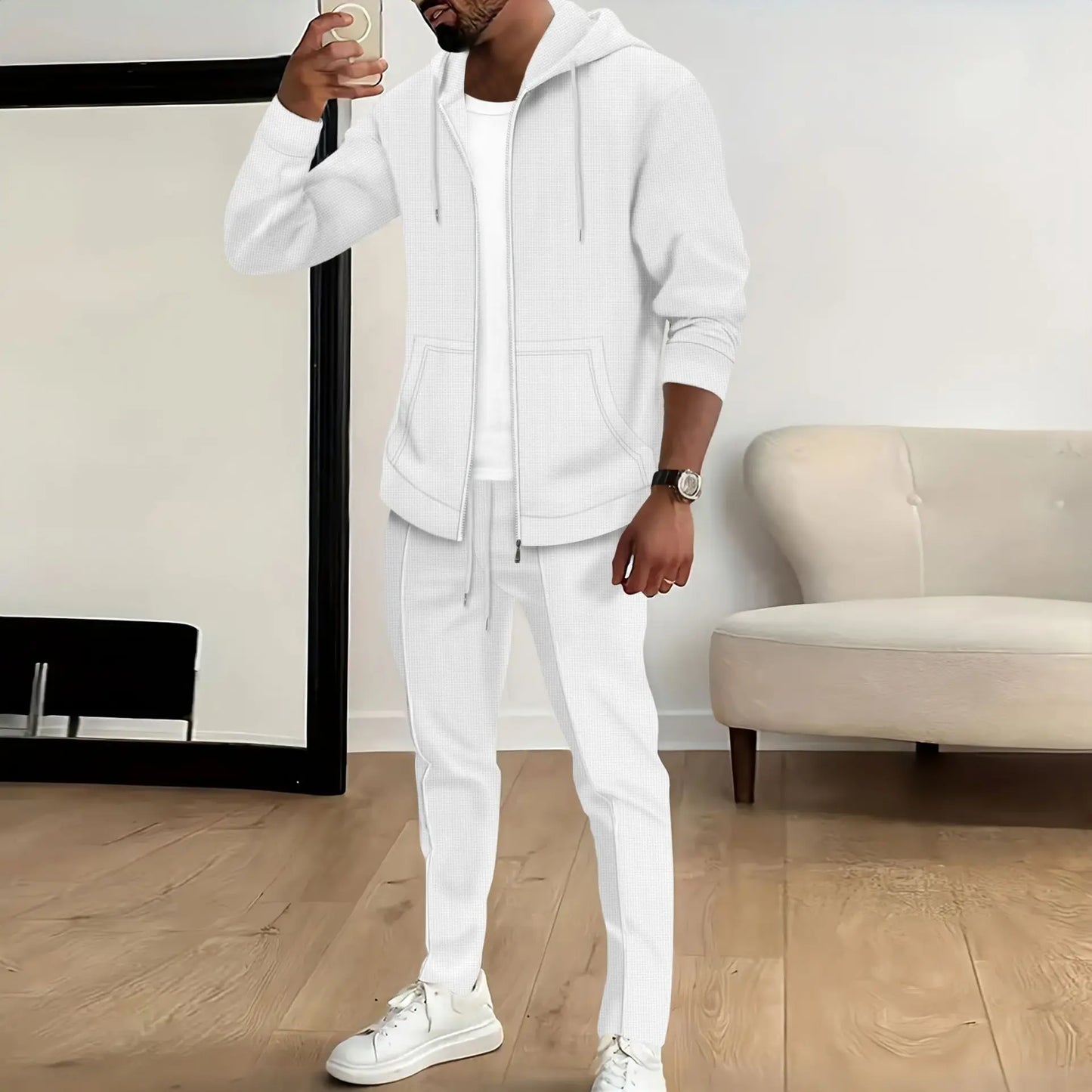 Cardigan Homme Coton Manches Longues Capuche - Coupe Cintrée Décontracté Mode - MONASTORESHOP.COM