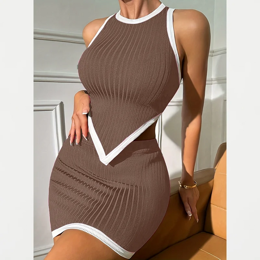 Ensemble Débardeur Côtelé & Jupe Courte Femme – Style Été