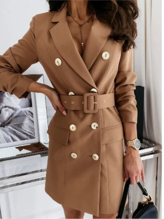 Manteau Robe Femme Élégant - Ceinturé à Manches Longues Printemps Automne