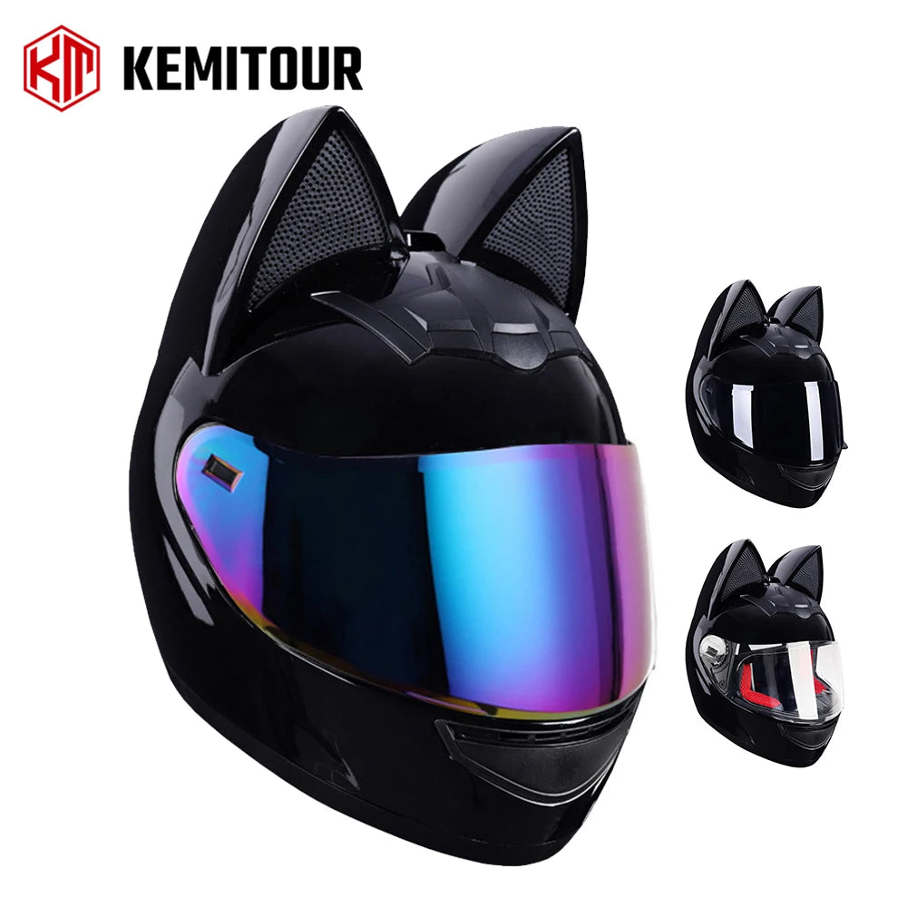 Casque de Moto oreilles de chat intégral pour femmes