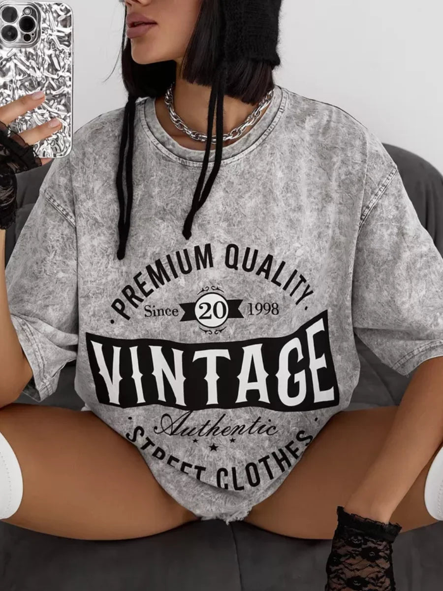 T-shirt Femme Surdimensionné Vintage Délavé - Style Streetwear