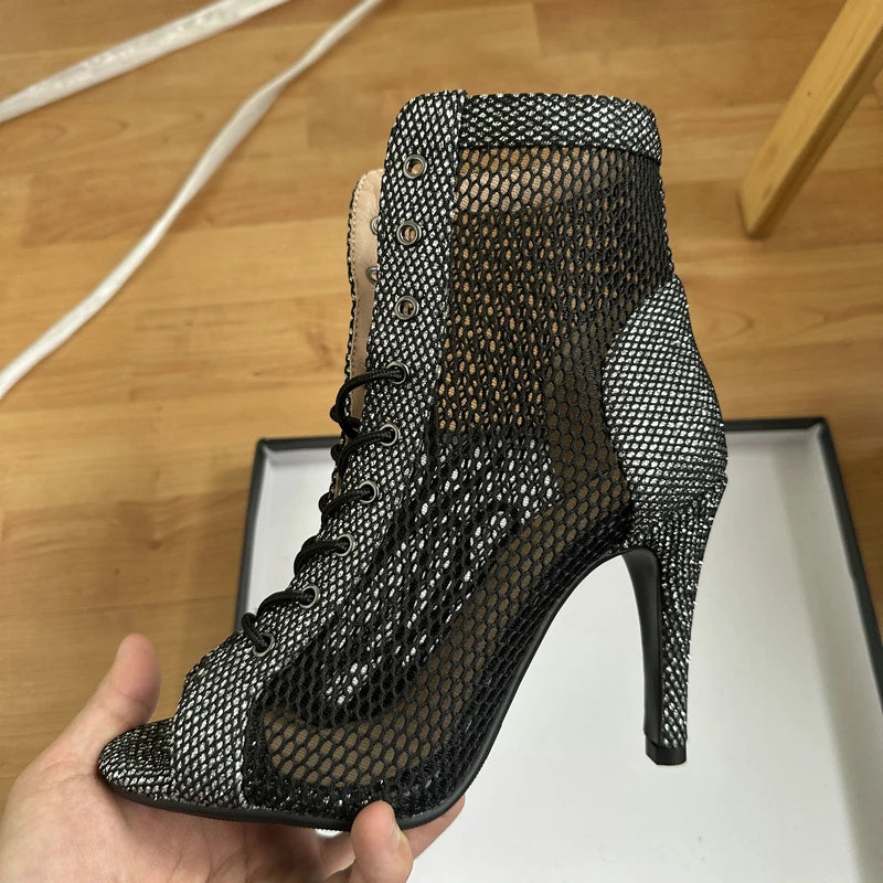talons hauts en maille ajourée confortable