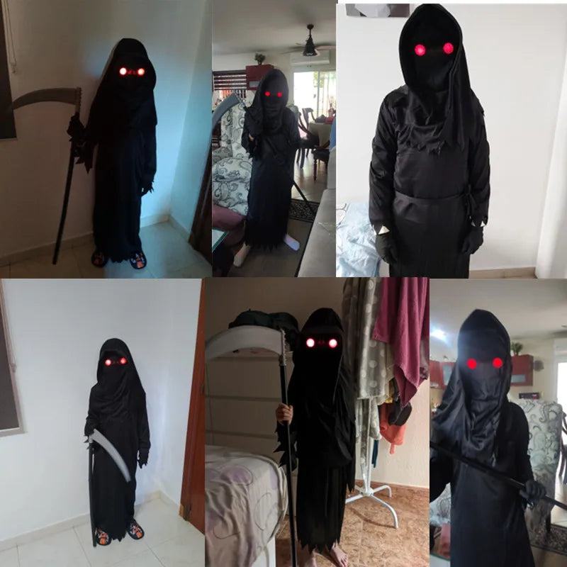 tenue enfants le faucheur effrayant d'halloween avec regard lumineux