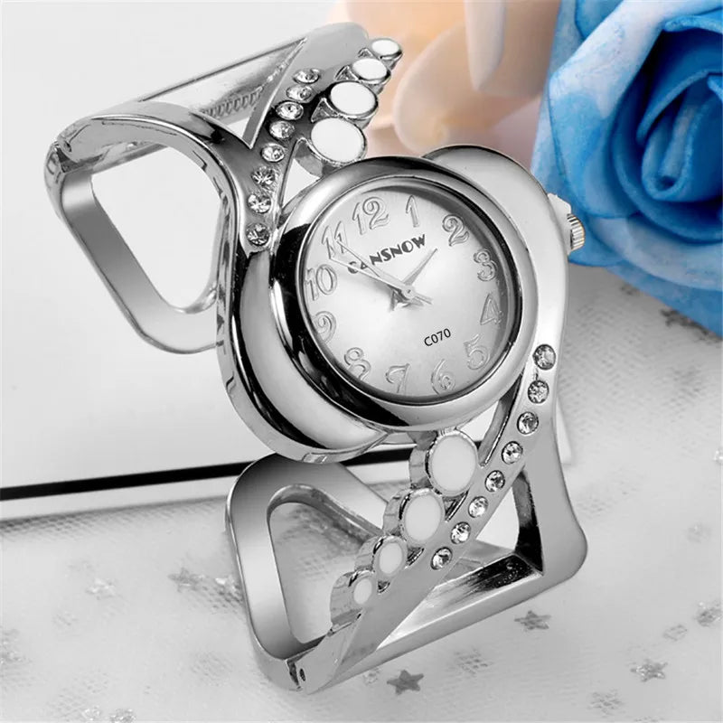 Montre Bracelet Femme Quartz Cristaux Acier Inoxydable