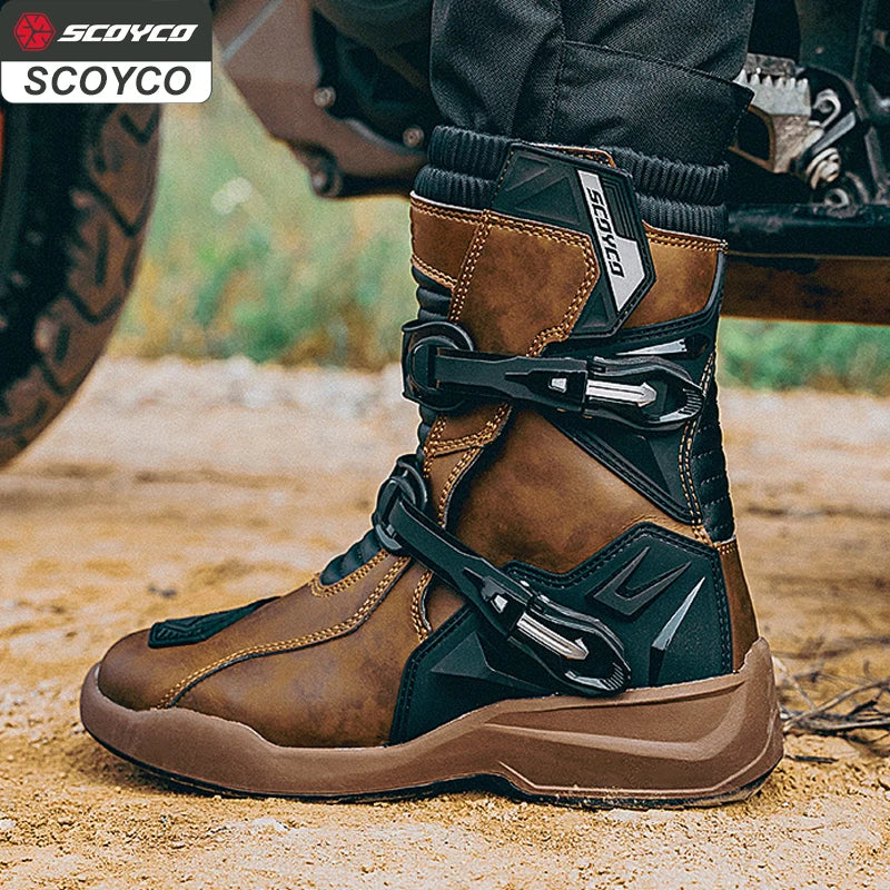 SCOYCO-Bottes de Protection de Moto en Cuir pour Hommes