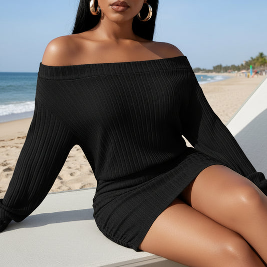 Robe Tricot Asymétrique Manches Longues - Coupe Slim Décontractée