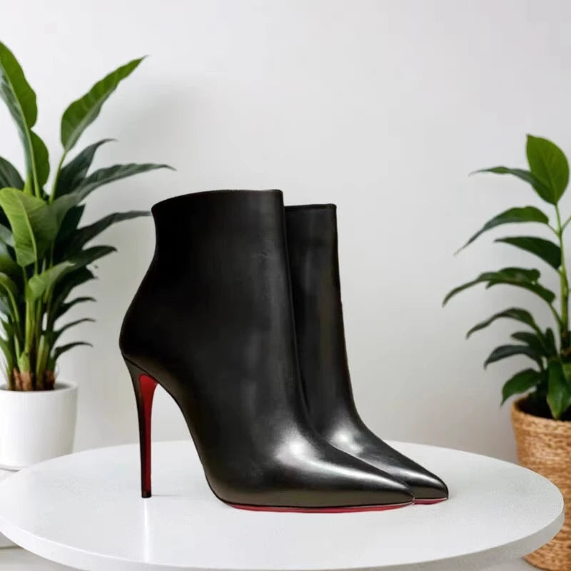 bottines en cuir a talons fins et semelle rouge pour femmes, nouveau style automne /hiver