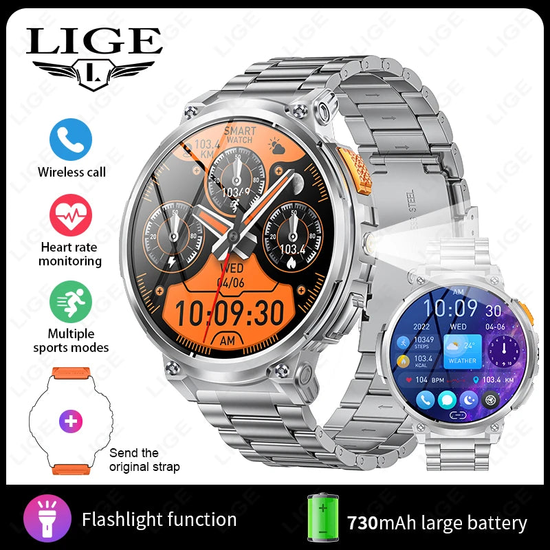 Montre Intelligente LIGE K66 Homme Lampe Torche - 1.85" 730mAh Bluetooth LED Outdoor - MONASTORESHOP.COM