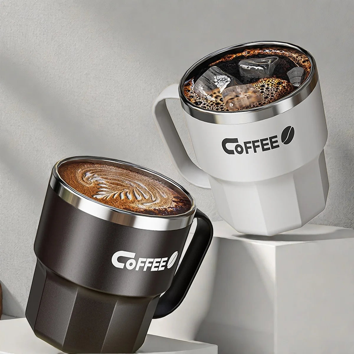 Tasse Thermos 304 Acier Inoxydable avec Poignée - Double Paroi Isolée Portable 450ML