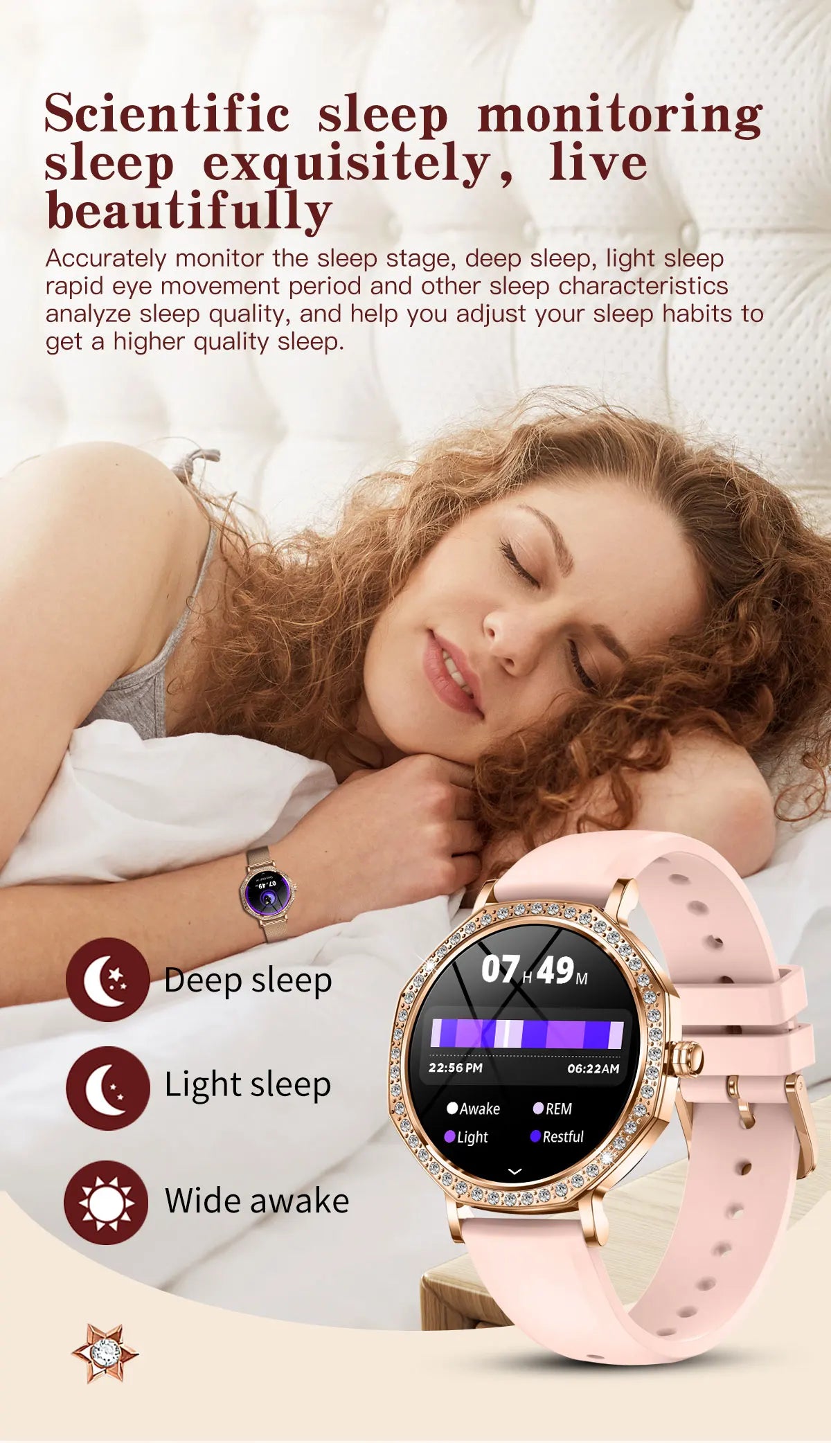 Montre Connectée Luxe Femme Diamant ChatGPT - 8mm Ultra Fine Bluetooth IP68 Or Rose - MONASTORESHOP.COM