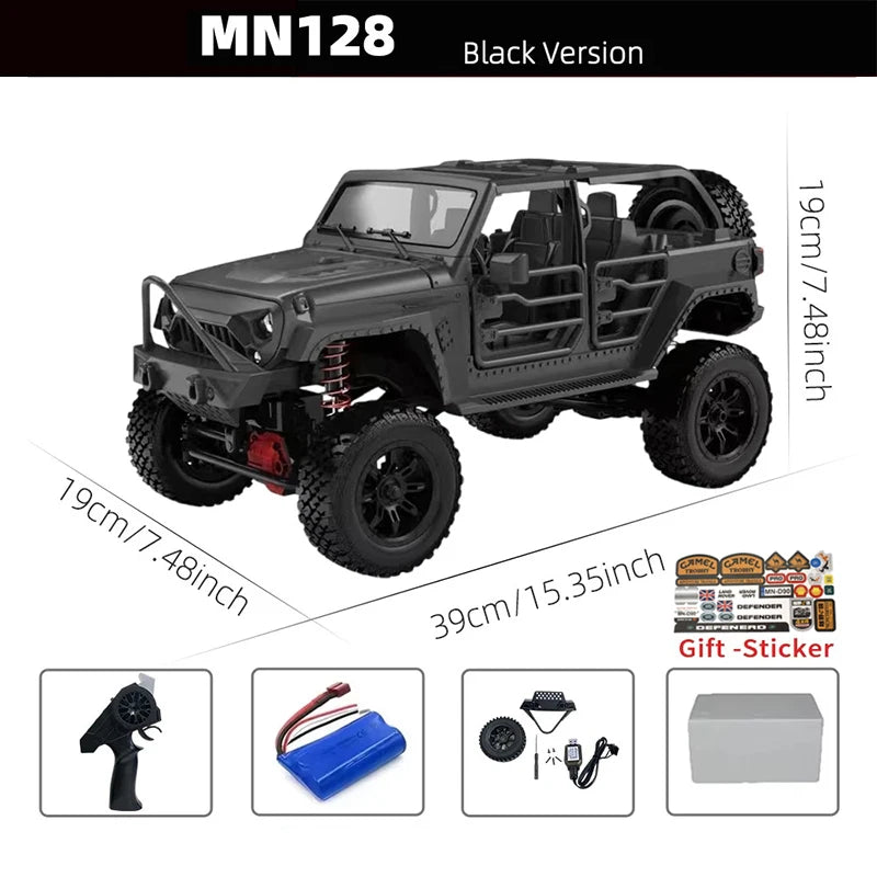 MN128 1/12 RC voiture 4WD Jeep modèle 2.4G télécommande lumière LED 4X4 hors route