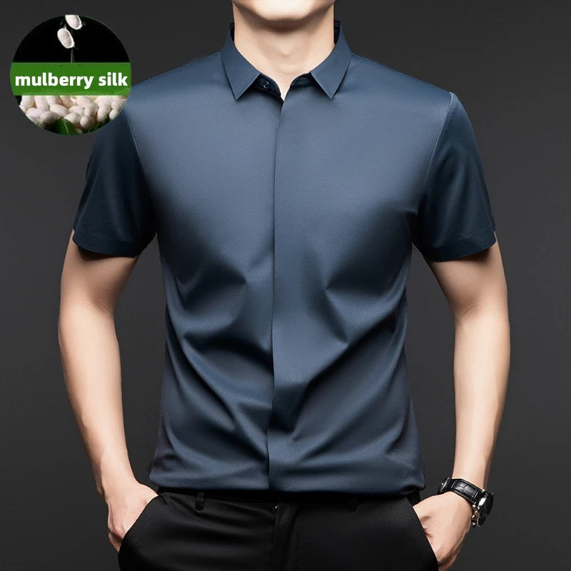 chemise hommes décontracté en soie polyester slim