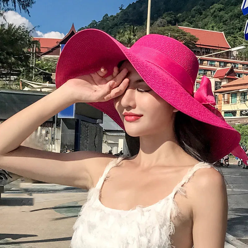 Chapeau de Paille Femme Pliable - Visière Plage Anti-UV
